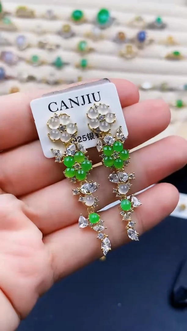 翡翠银S925镶嵌耳饰21