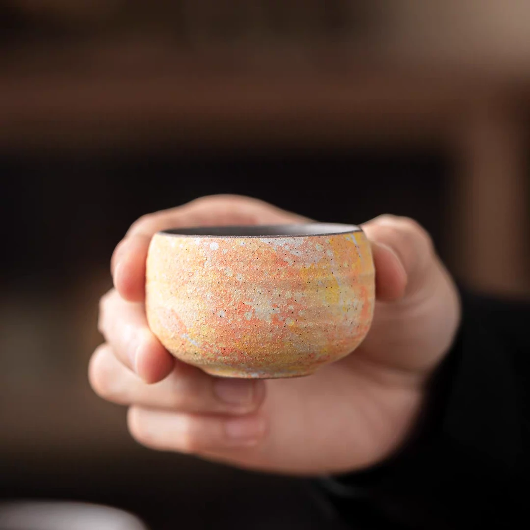 云觉坊岩矿彩陶晚枫手工陶瓷功夫茶主人杯个人专用喝茶品茗杯小杯