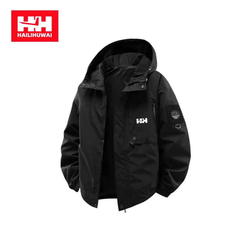 HH海丽户外男士春秋连帽休闲防风防水潮流秋季宽松型户外夹克