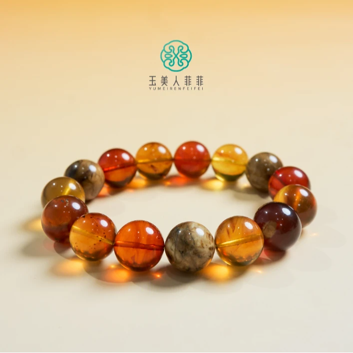 HD石惑珠宝~琥珀单圈圆珠手串约14mm