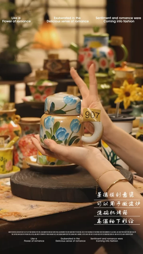 陶瓷907景德镇高温釉下彩绘设计师款式