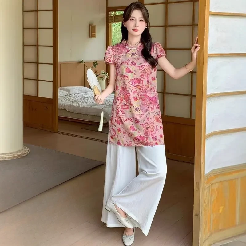 2025夏季新款新中式时尚气质显年轻中长款小衫改良旗袍女装上衣