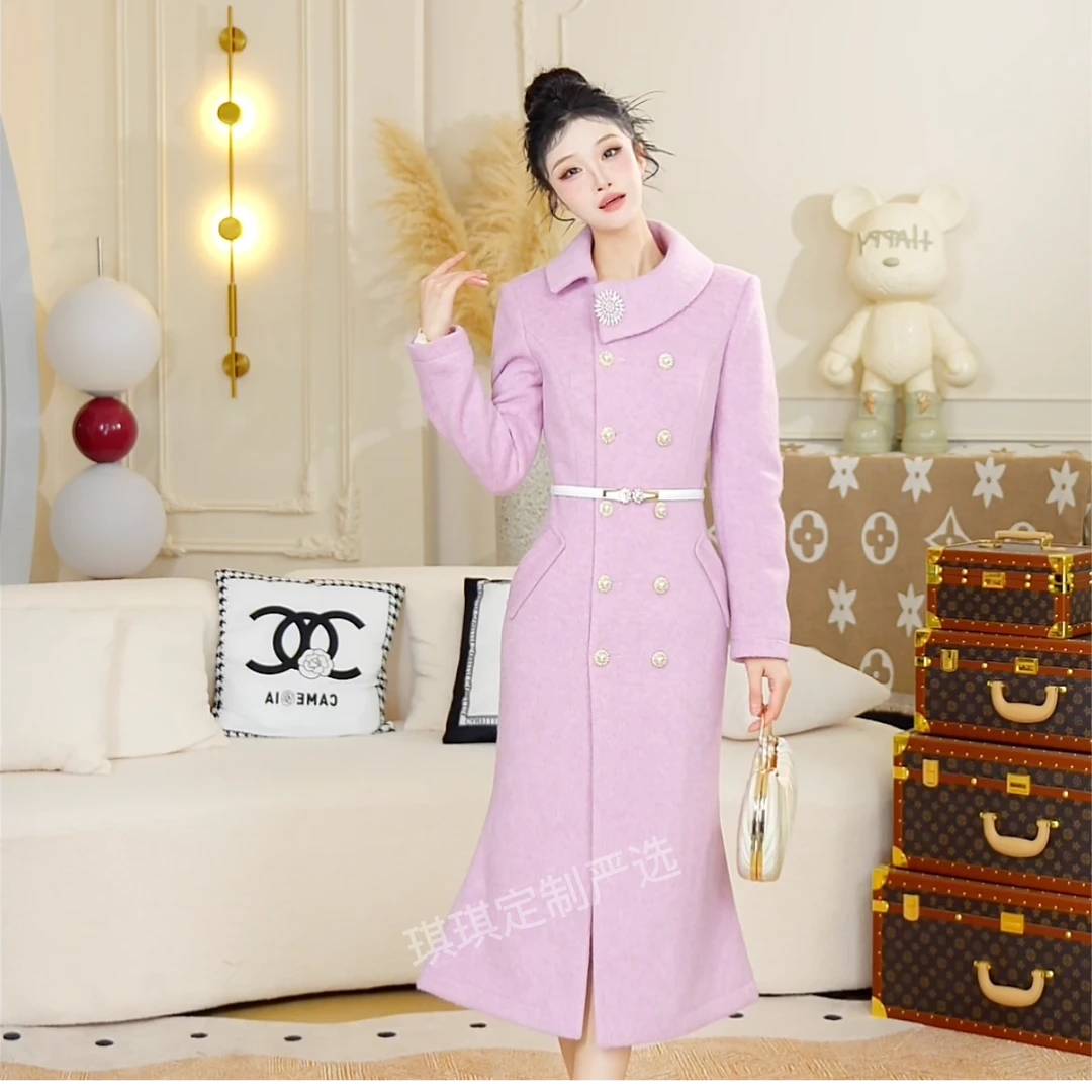 2025冬季新款气质长款大衣法式名媛毛呢外套