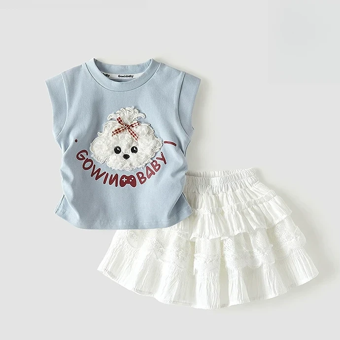 女童套装夏装2025夏季款女孩卡通可爱t恤宝宝短袖背心裙子两件套