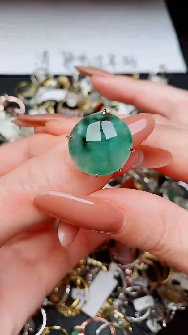 银S925镶嵌戒指翡翠...