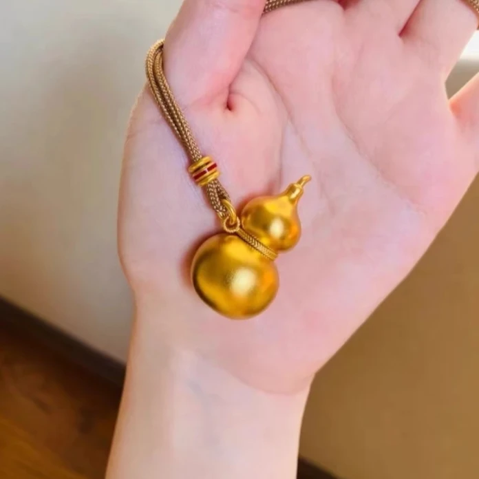 铜合金项链 王嘉尔同款福禄金色葫芦项链女款磨砂实心项坠可调节