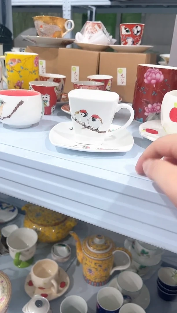 瓷片陶瓷（简装）小鸟杯碟一套