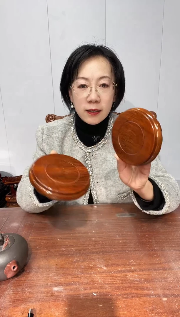 木老花圆形小盘几两个11*12*2.6