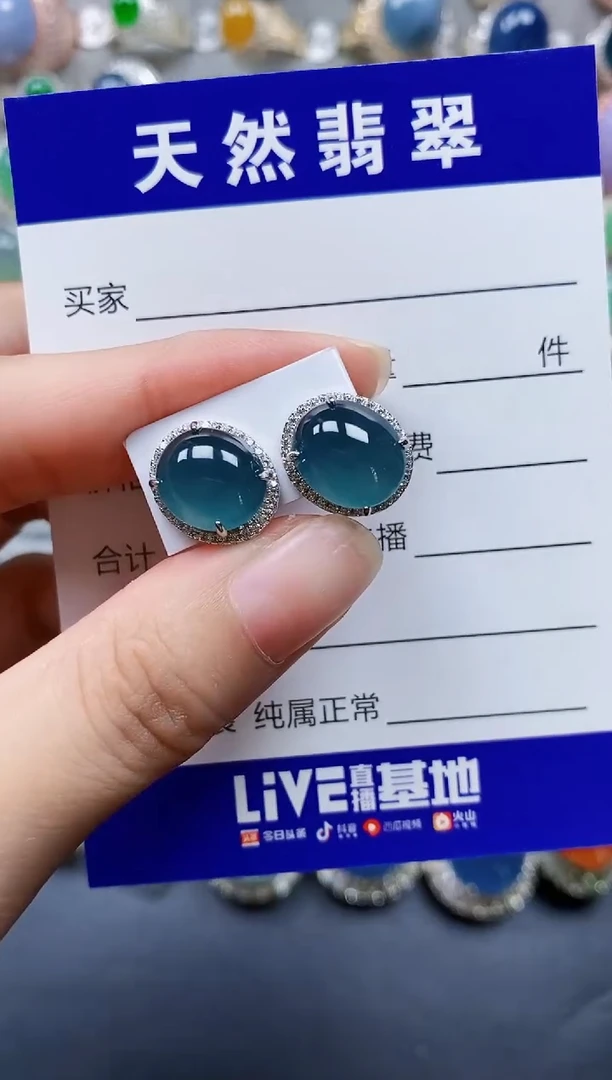 翡翠银S925镶嵌耳饰136