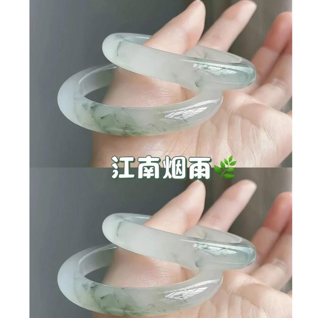 纯天然新疆天山翠手镯飘绿半山水飘花手镯玉镯多样性发一【质检发】