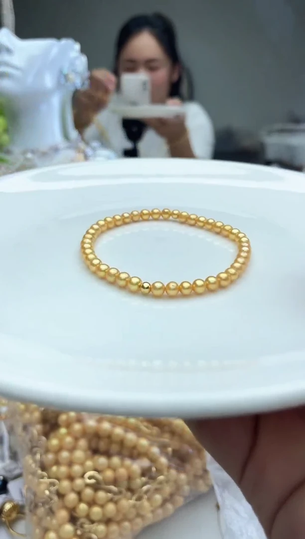 未镶嵌淡水珍珠珍珠5mm金珠手链