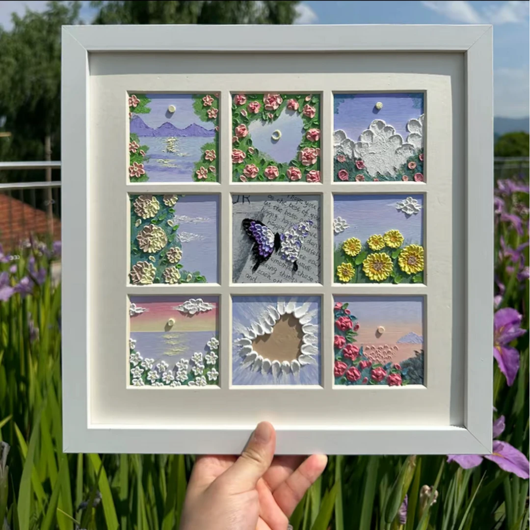 九宫格油画棒DIY手工制作材料包送闺蜜朋友生日快乐立体画框摆件