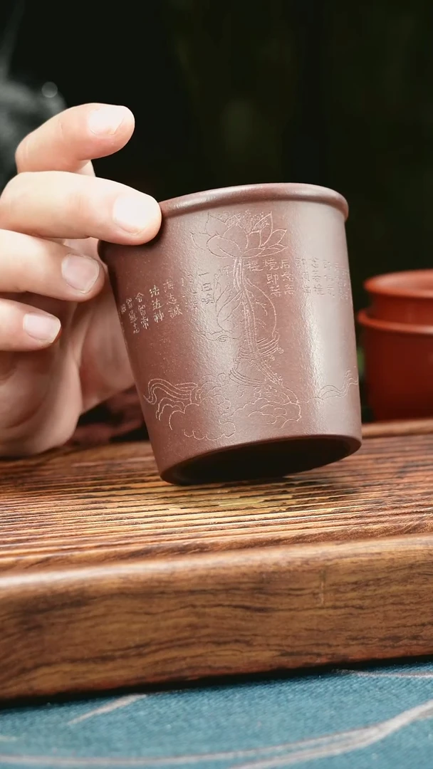 茶杯紫砂老紫泥佛手莲花