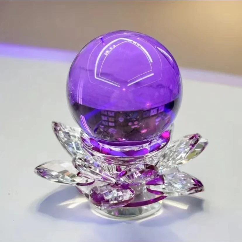 k9紫色水晶球莲花转盘现代简约玄关酒柜电视柜创意摆件