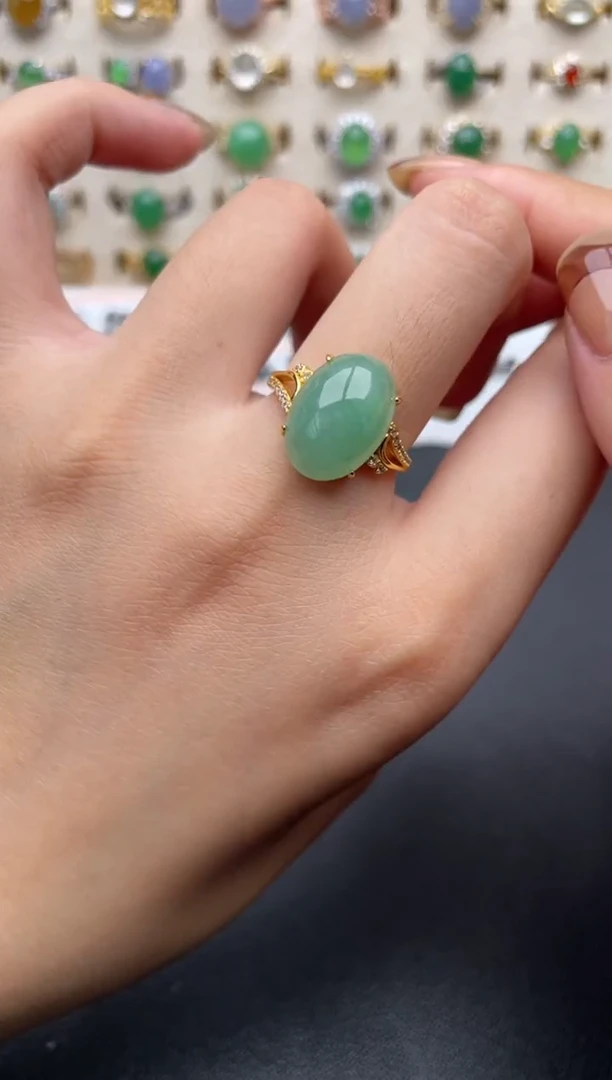 翡翠戒指银S925镶嵌一物一证一礼盒