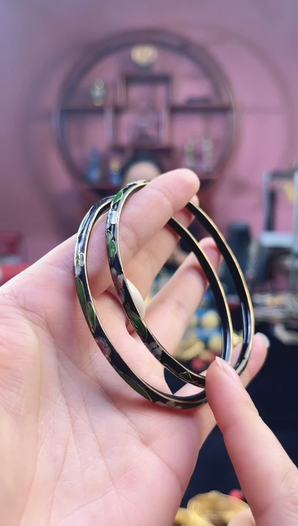 非遗 景泰蓝叮当镯 60-65可戴 一对 黑色