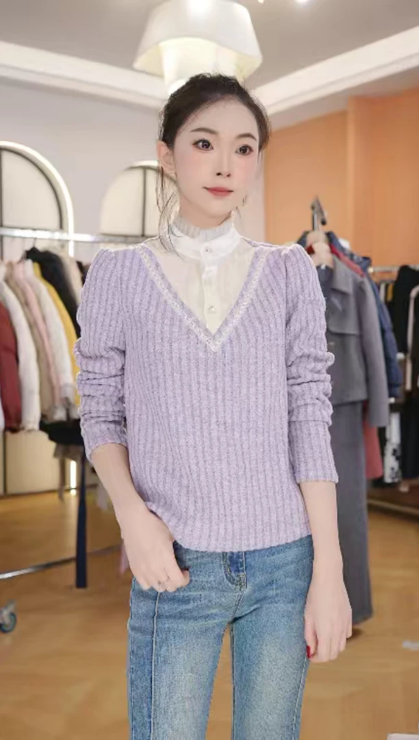 Z8760 【加绒】2025秋冬新款拼接休闲气质修身显瘦长袖百搭女士上衣