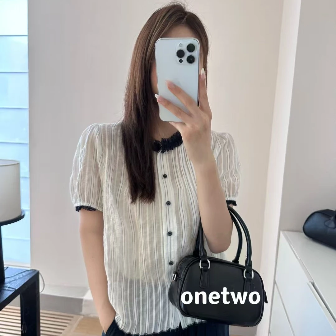 Pada嘻&QS【蕾丝花边】日系文艺 撞色减龄小衫 486451 Hi Fortune