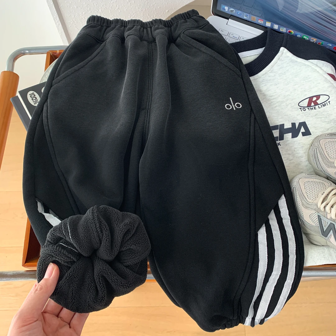 男童冬季加绒裤子2025新款儿童宽松一体绒中小童冬装保暖休闲裤