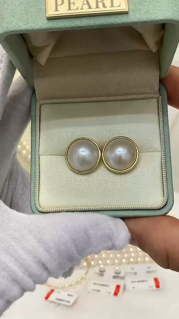 银S925镶嵌AQ拼合珍珠（马贝珠）马贝耳钉@@AQ531