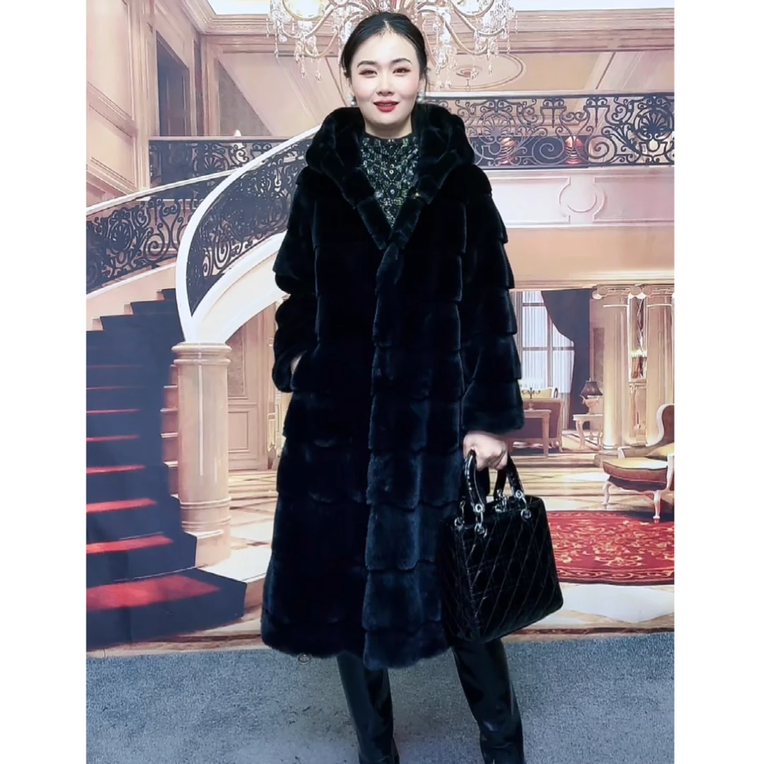 9512女士 时尚冬季加厚气质百搭设计师条纹连帽外套