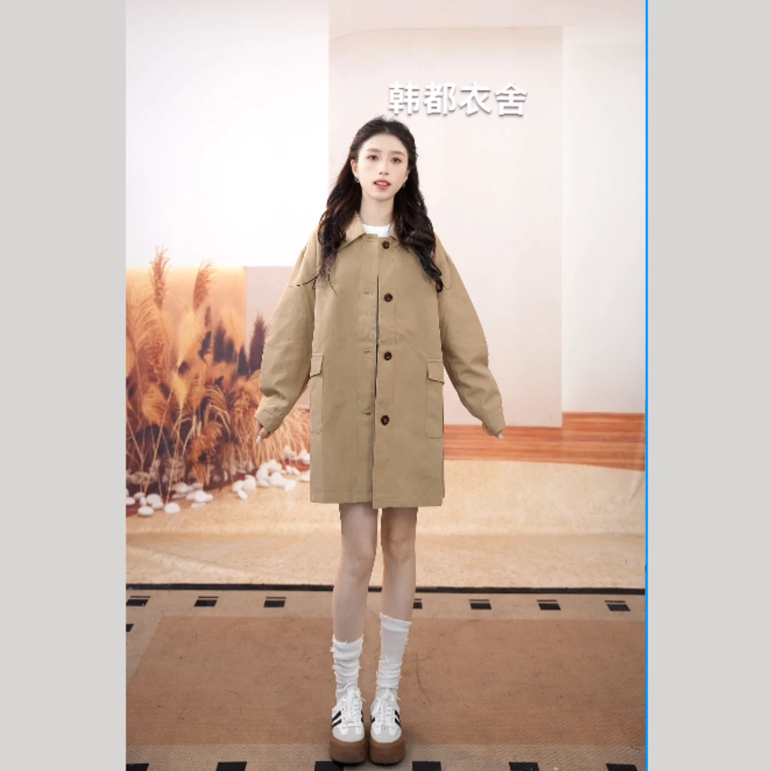 HSTYLE/韩都衣舍中长款韩版风衣休闲气质百搭女款外套