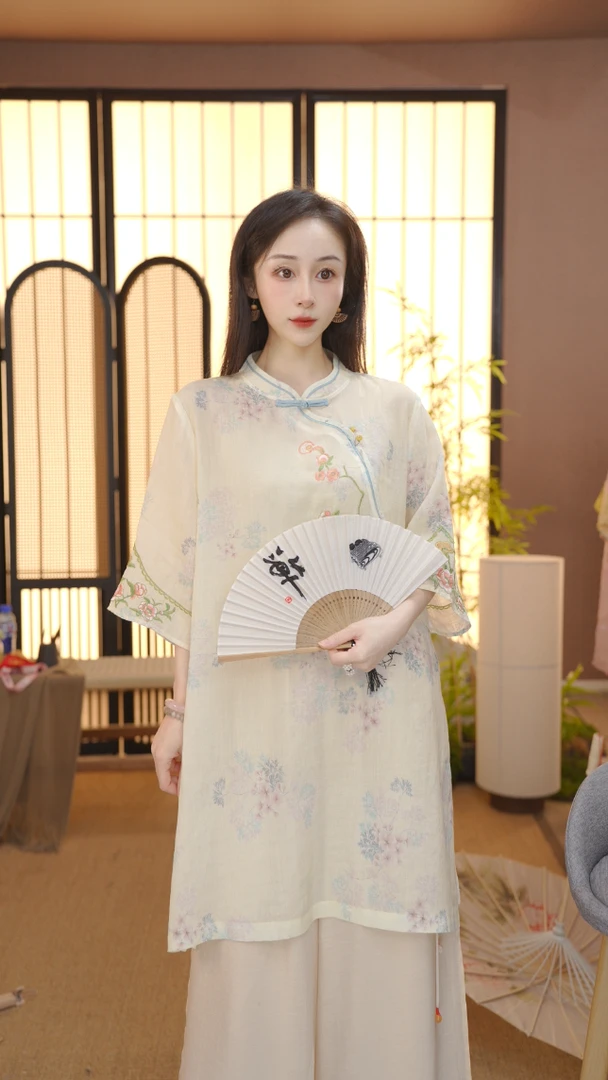2025新中式设计日常舒适精品麻高品质上衣夏上新FB2504266