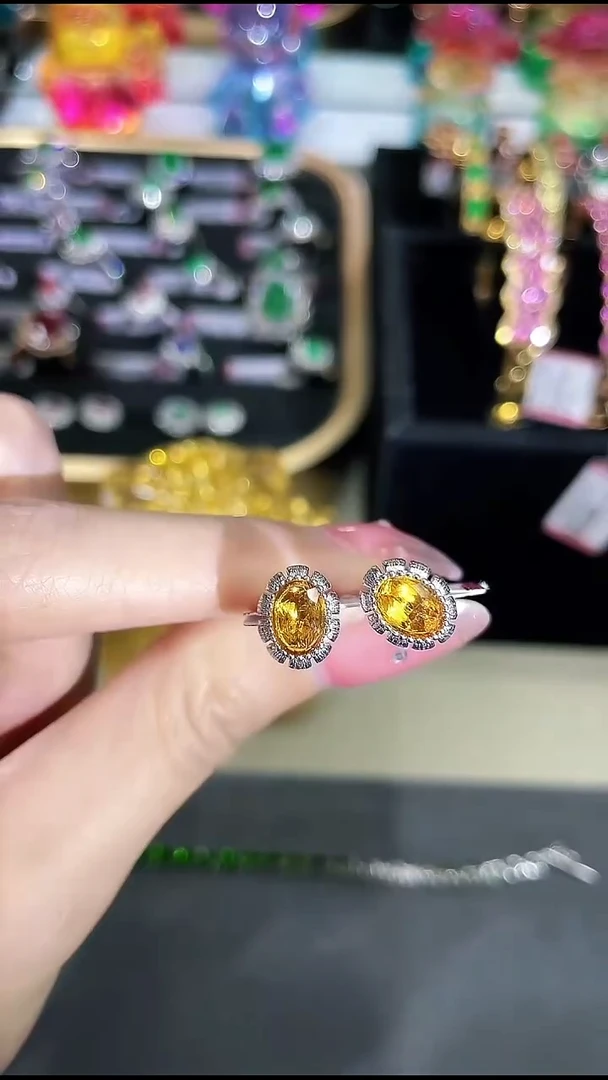 黄晶耳饰银S925镶嵌777