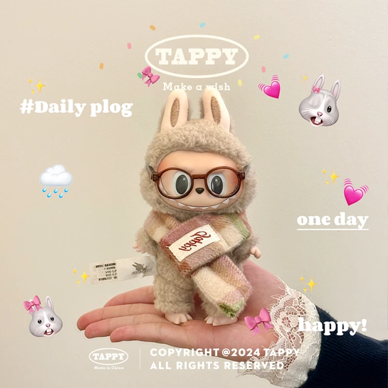 Jellycat/拉布布Labubu玩偶可穿草莓可可贝雷帽披肩原创手工娃衣