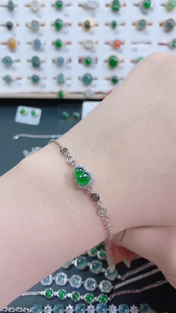 银S925镶嵌手链翡翠天然翡翠