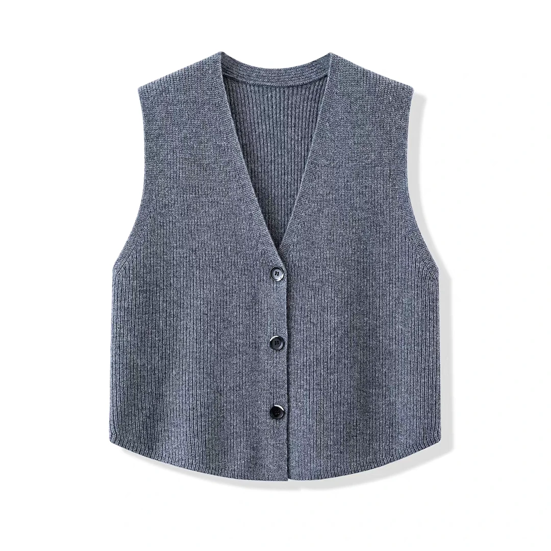 100纯羊毛针织开衫马甲女款2025秋冬新款外搭叠穿坎肩V领毛衣背心