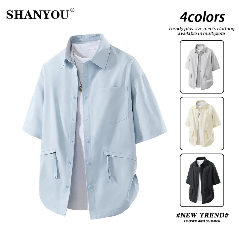 2025夏季薄款新款工装衬衫短袖男款潮牌休闲宽松潮流百搭衬衣外套