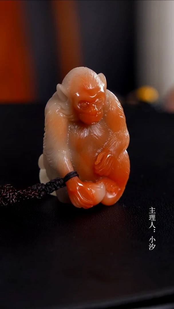 寿山石懒***字寿山石猴子手把件