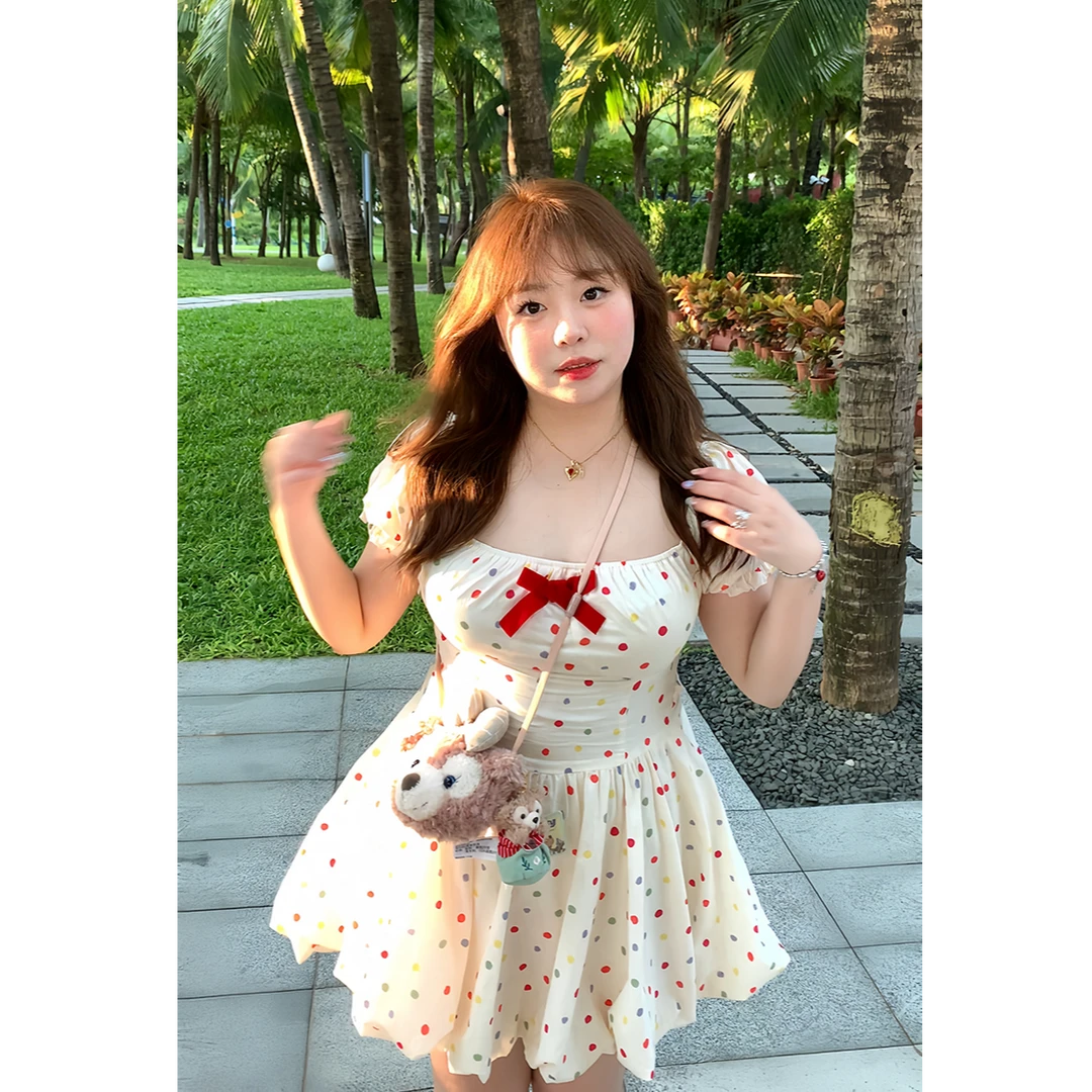 【清仓】彩色波点蓬蓬裙甜美公主连衣裙少女可爱夏日微胖显瘦打揽