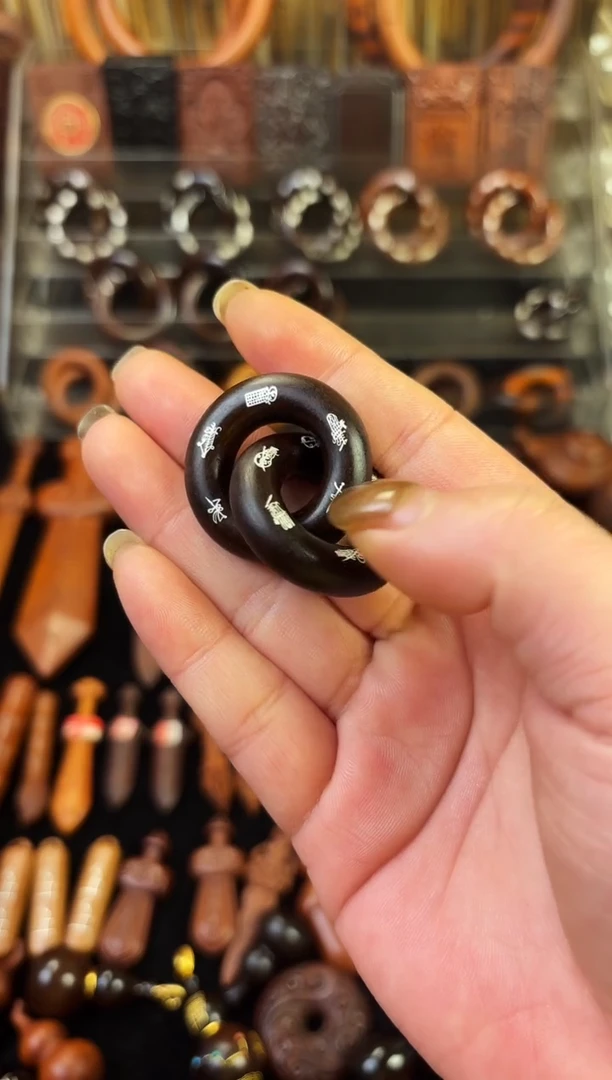 雷枣木玉化  双面镶银五雷五路乾坤圈 1.6