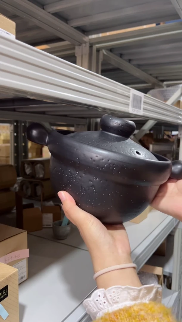 【闪购商品】瓷片孤品丸手付土锅（黑）