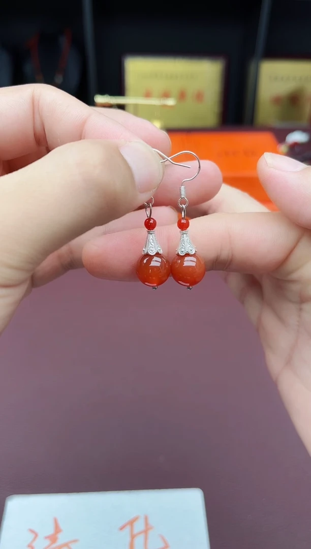 玛瑙/玉髓耳饰银S925镶嵌713000