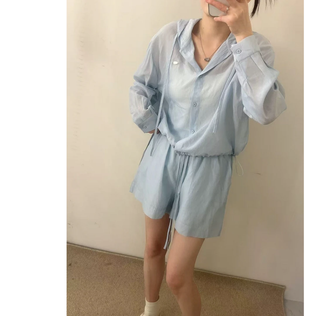 25896连帽上衣+短裤两件套