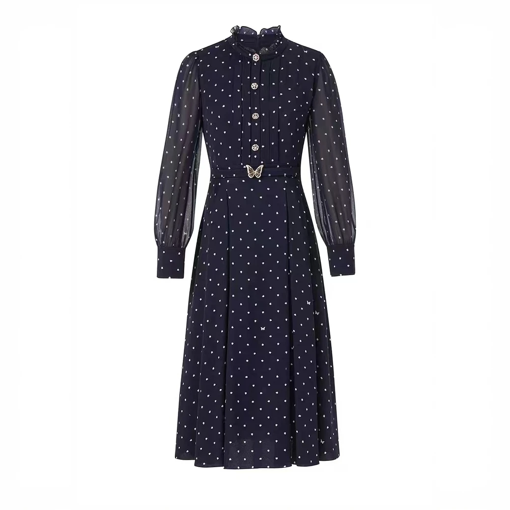 GXO 【醋酸】2025秋新品气质法式波点连衣裙LYQ0361