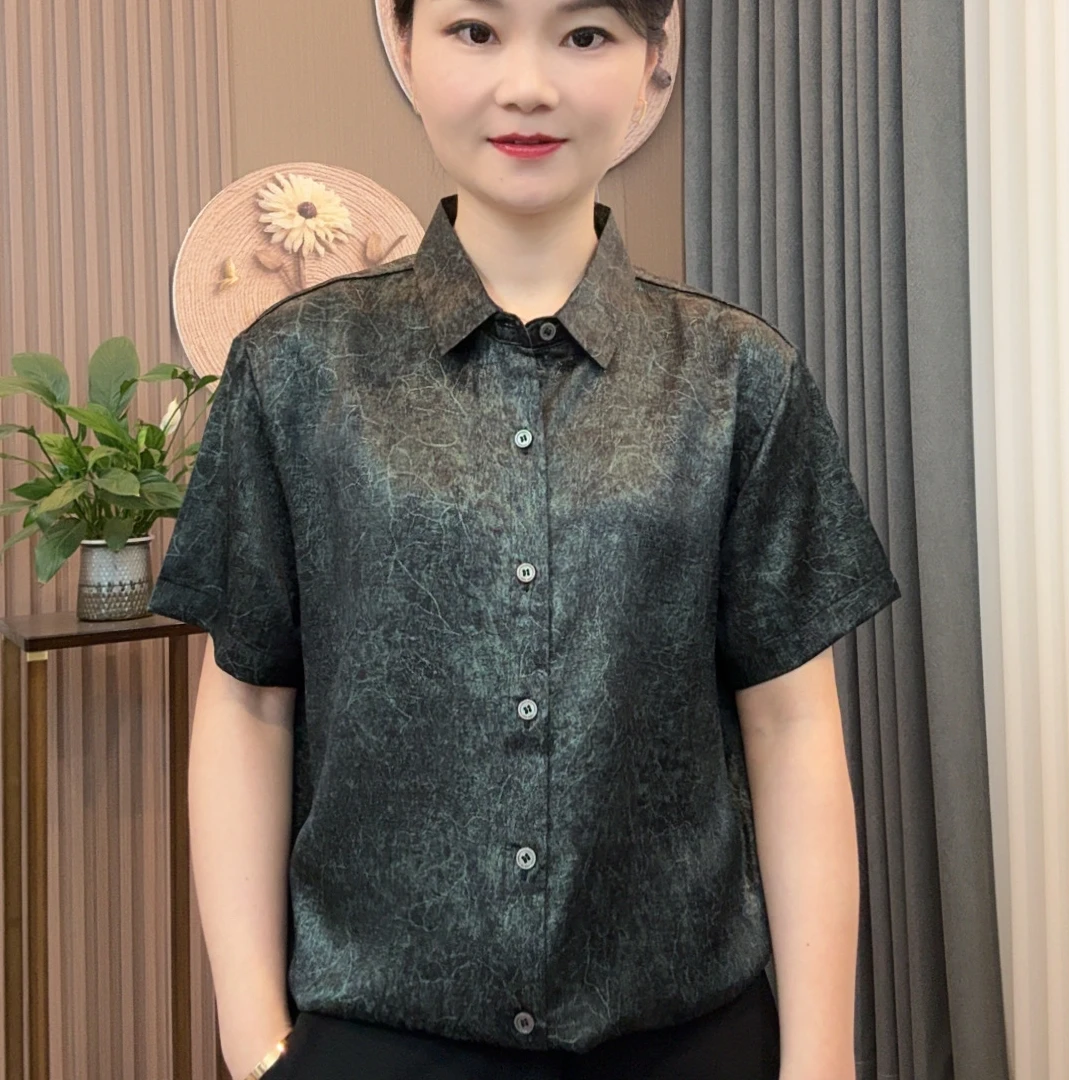 2025夏季高品质男士精品翻领薄款桑蚕丝商务休闲透气吸汗宽松衬衫