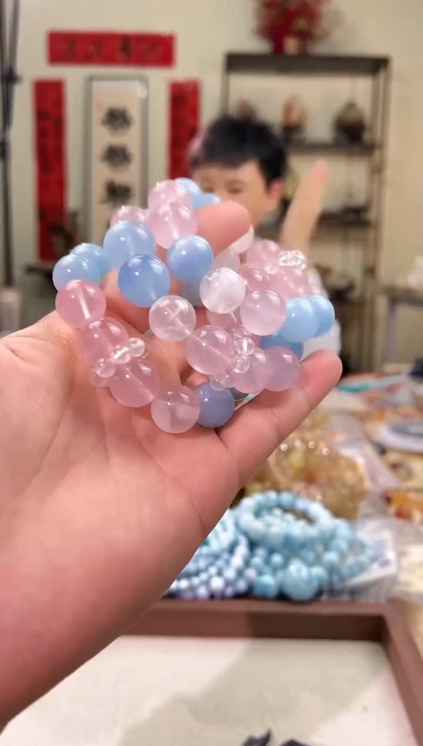 水晶手链未镶嵌15mm +粉蓝DIY （多样性发一）