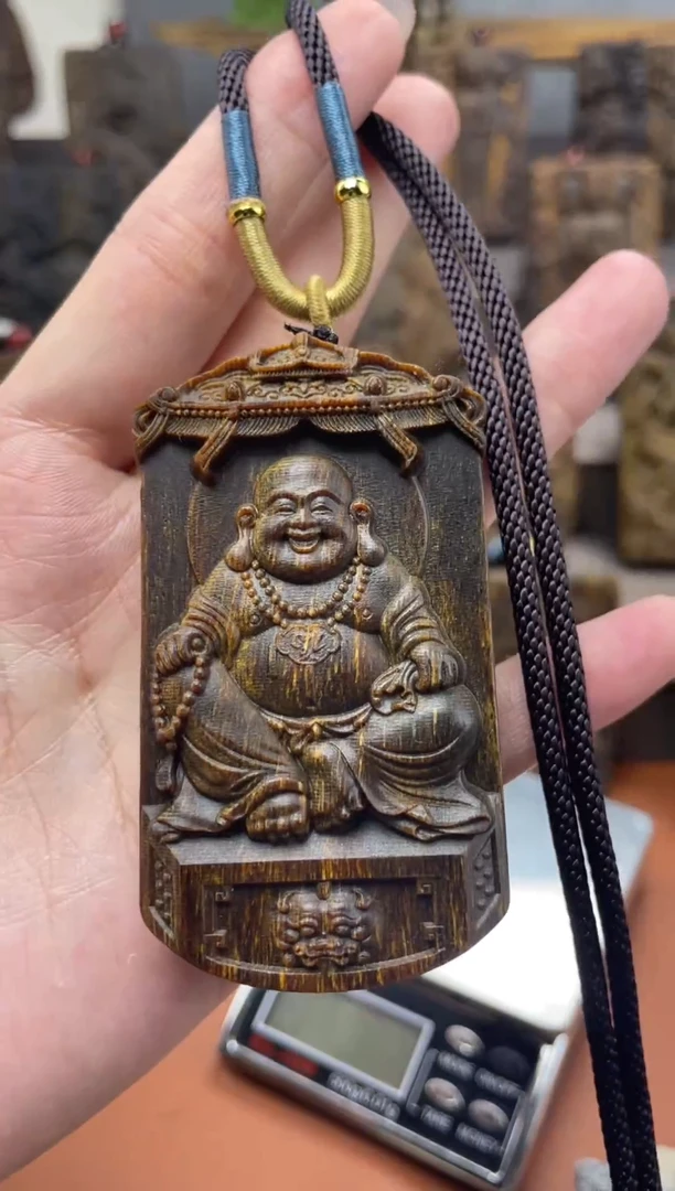 木木雕款芽庄 弥勒佛7cm送养香瓶