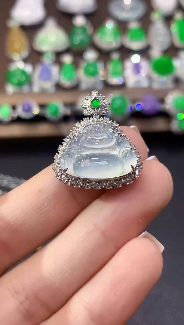 吊坠(不含链)18K金镶嵌翡翠A49