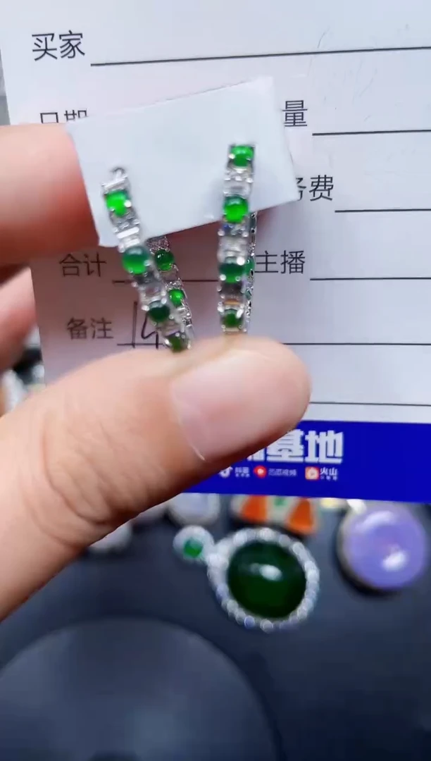 银S925镶嵌翡翠耳饰140