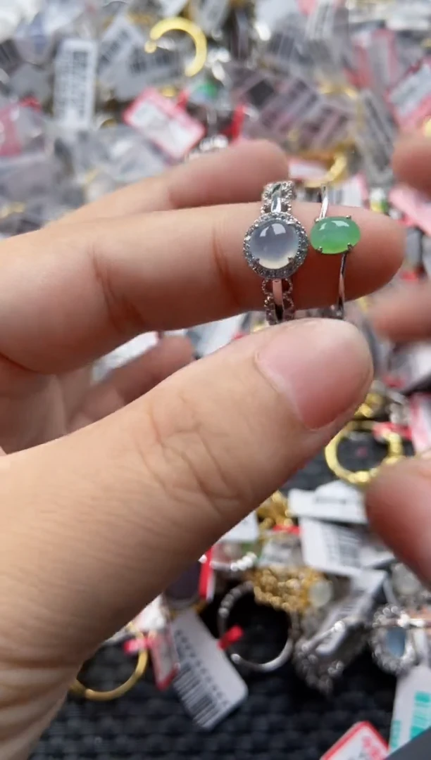 银S925镶嵌戒指翡翠666   10