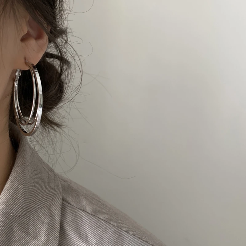 双层大圆圈耳环2025新款小众素圈高级感爆款女欧美简约