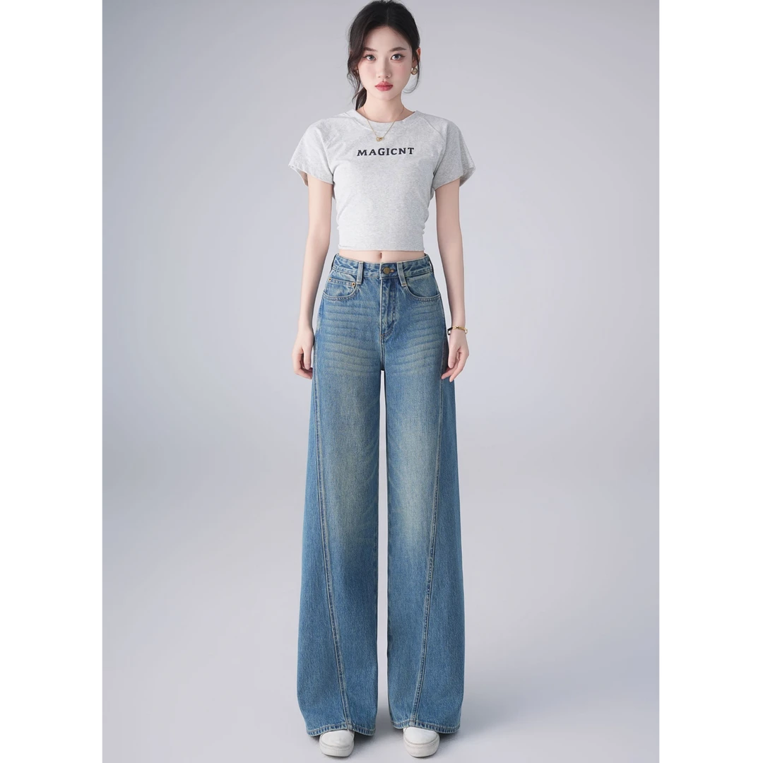 悉妍原创高腰直筒阔腿牛仔女裤裤子设计款大牌休闲时尚舒适722