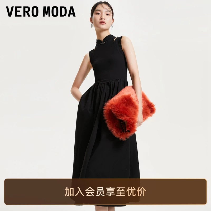 Vero Moda连衣裙2025新款新中式立领镂空连衣裙轻奢老钱风松弛感