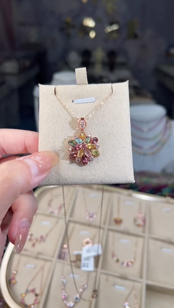 /银S925镶嵌碧玺碧玺项链多样性发货