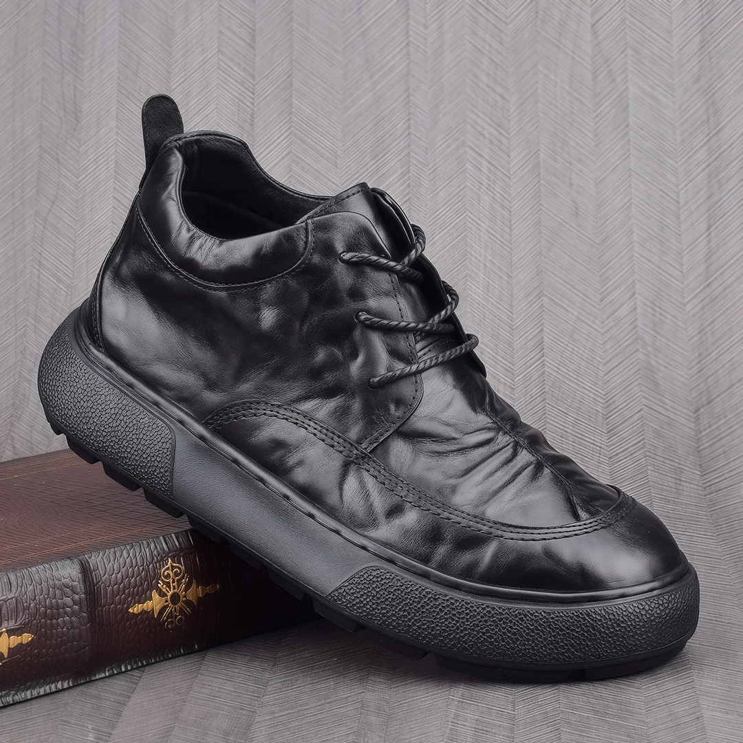 ICCLEK男鞋欧洲站高帮皮鞋男秋冬软底防滑短靴潮流轻便马丁靴男